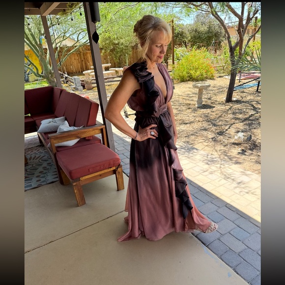 Marchesa Brown Tiered Ruffled Gown - Picture 4 of 5